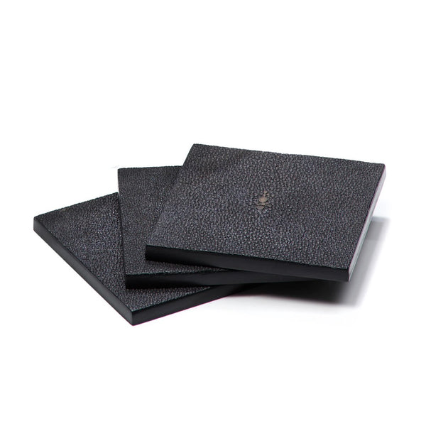 stacked Faux Shagreen coaster in chocolate by Posh Trading Company, rich brown stingray texture