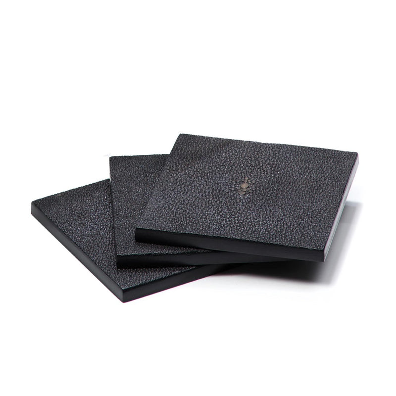 stacked Faux Shagreen coaster in chocolate by Posh Trading Company, rich brown stingray texture
