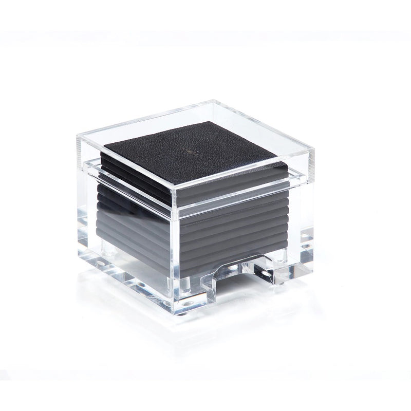 boxed Faux Shagreen coasters set of 8 in chocolate with clear acrylic holder by Posh Trading Company