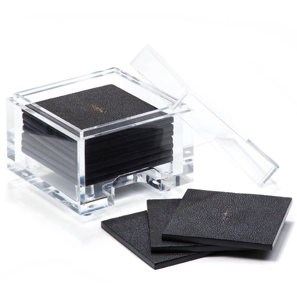 Faux Shagreen coasters set of 8 in chocolate with clear acrylic holder by Posh Trading Company