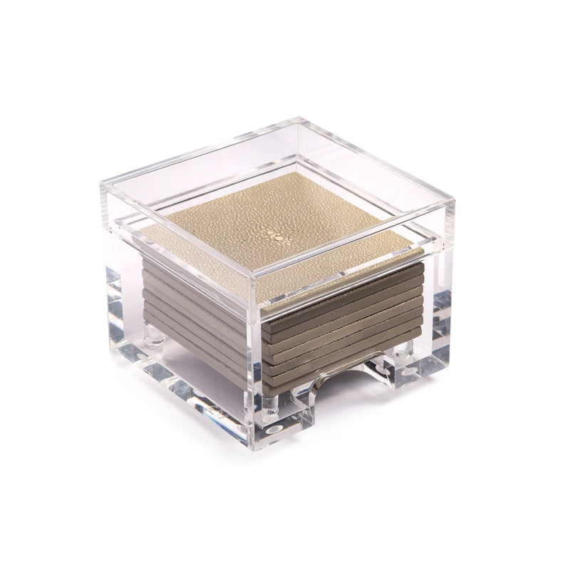 Faux Shagreen coasters set of 8 in natural with clear acrylic holder by Posh Trading Company