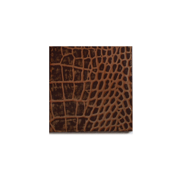Faux Vintage Croc coaster in brown by Posh Trading Company, textured resin luxury table accessory