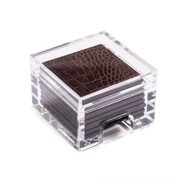 boxed Faux Vintage Croc coasters set of 8 with clear acrylic holder by Posh Trading Company