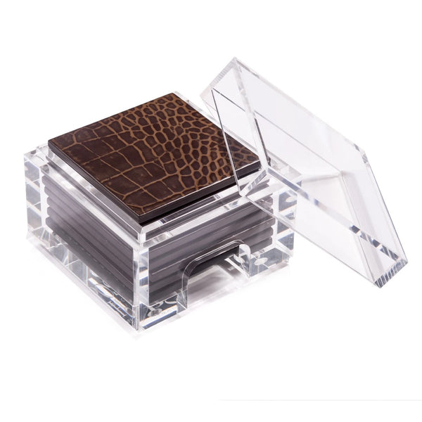 Faux Vintage Croc coasters set of 8 with clear acrylic holder by Posh Trading Company