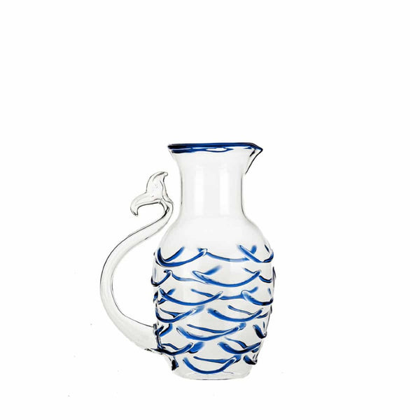 Fish Tail Water Jug in blue Murano glass with sculptural handle by Casarialto