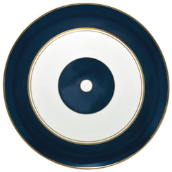 Flat Cake Serving Platter Cristobal Marine porcelain by Raynaud with marine blue coral motifs and gold accents