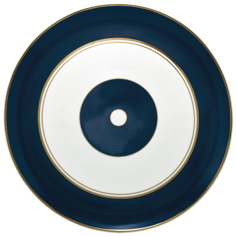 Flat Cake Serving Platter Cristobal Marine porcelain by Raynaud with marine blue coral motifs and gold accents
