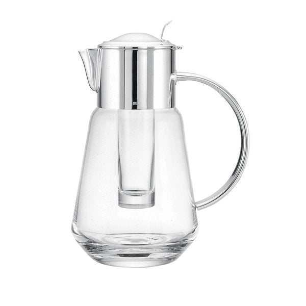 Luxury glass jug Tuileries with silver-plated lid, handle, and ice tube by Ercuis – elegant French design for sophisticated dining and yachts.
