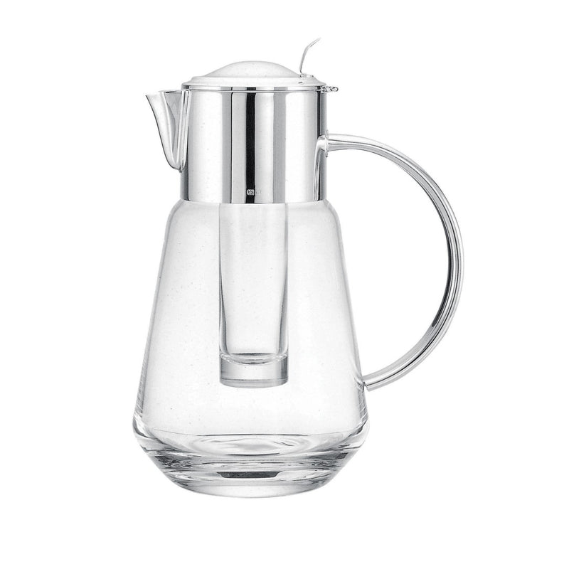 Luxury glass jug Tuileries with silver-plated lid, handle, and ice tube by Ercuis – elegant French design for sophisticated dining and yachts.