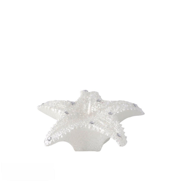 Glitter starfish candle in white and silver by EDG with textured design and festive shimmer