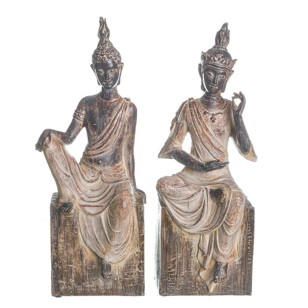 Set of two brown blessing goddess statues, sculptural decor for luxury interiors and serene living spaces.