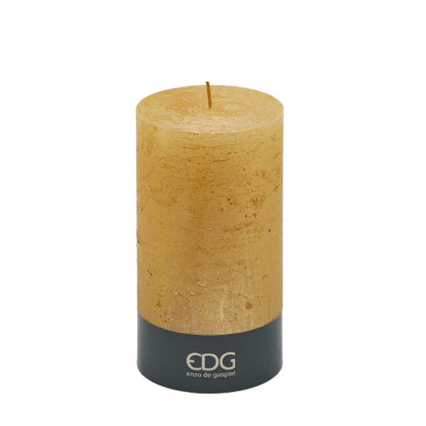 Gold Rustic pillar candle 18cm by EDG with hand-textured finish and tall silhouette