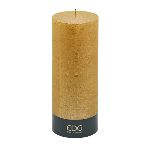 25cm Gold Rustic pillar candle by EDG with metallic finish and hand-textured surface