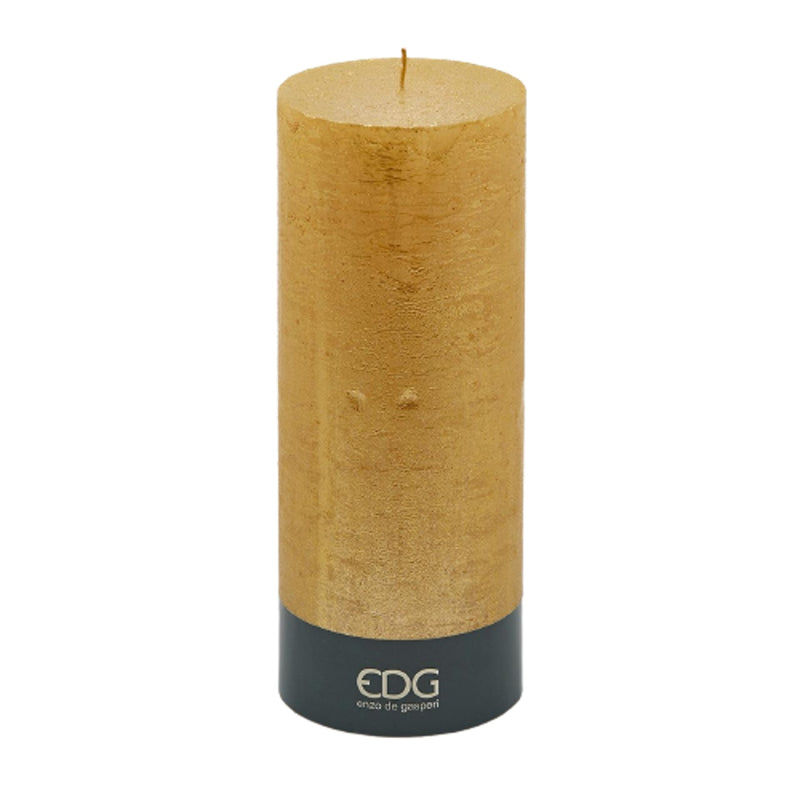 25cm Gold Rustic pillar candle by EDG with metallic finish and hand-textured surface