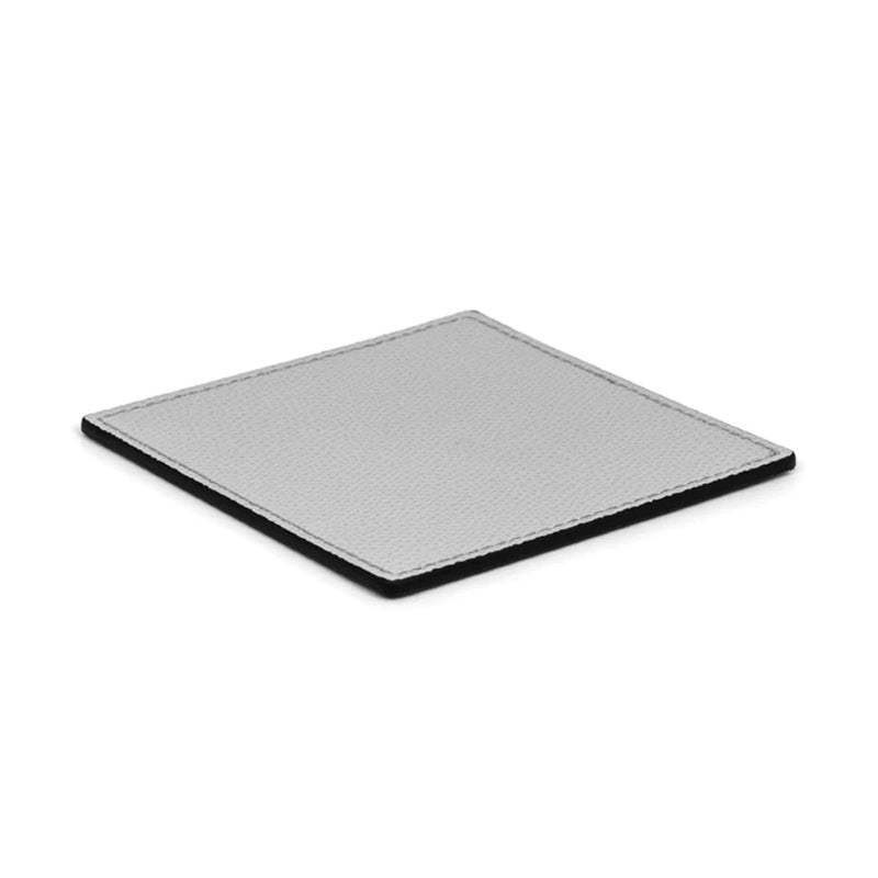 Grained leather square coaster in light grey by Pinetti, luxury Italian table accessory