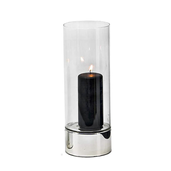 Granada hurricane lamp candle holder by Edzard with silver base and glass cylinder, height 25 cm