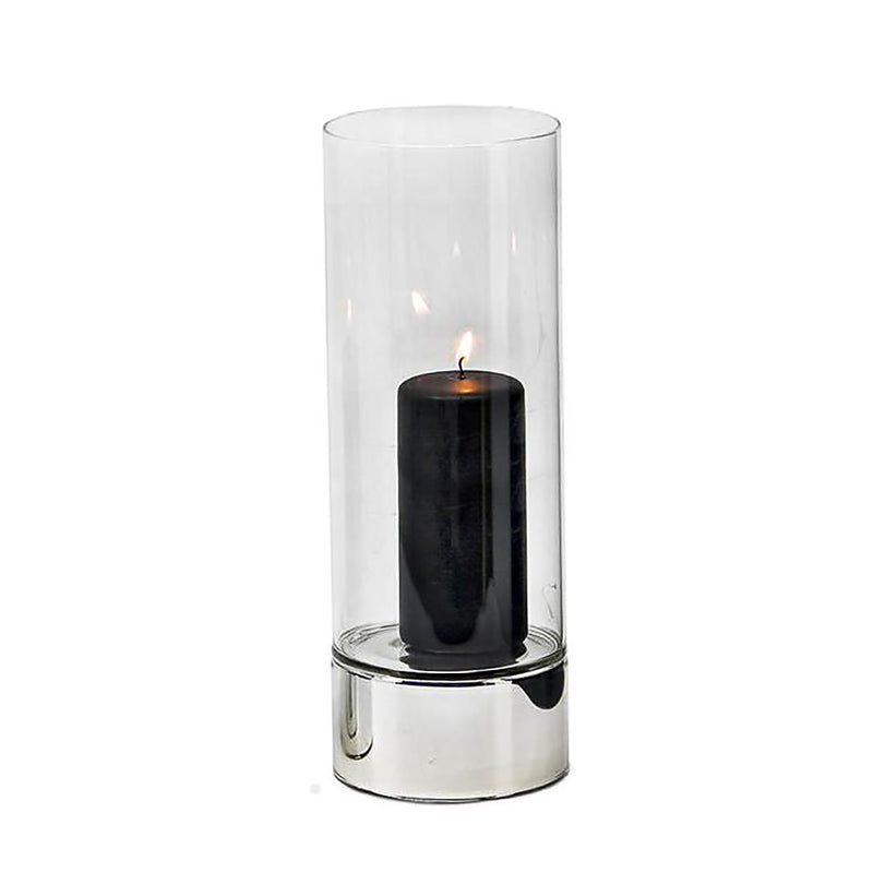 Granada hurricane lamp candle holder by Edzard with silver base and glass cylinder, height 25 cm