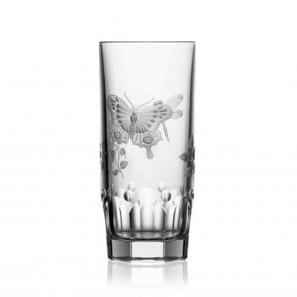 Luxury Highball Glass in Clear Crystal with Butterfly and Leaf Engraving – Springtime by Varga Crystal