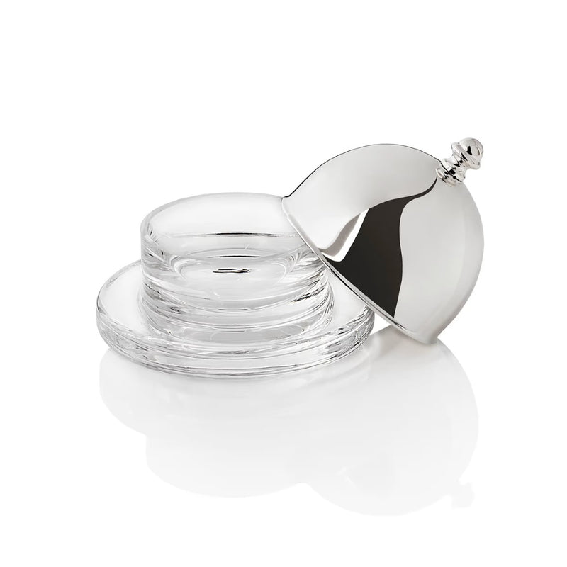 Open Individual silver-plated butter dish with crystal base and cover by Ercuis