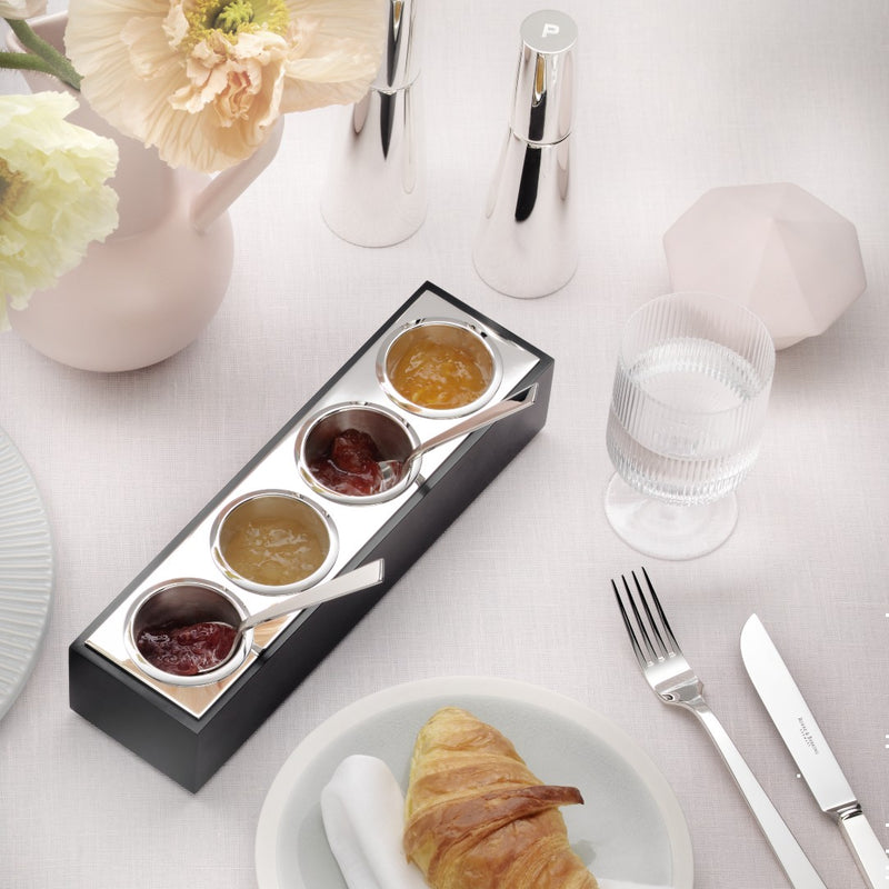 Styled silver-plated jam and sugar bar by Robbe & Berking with removable inserts