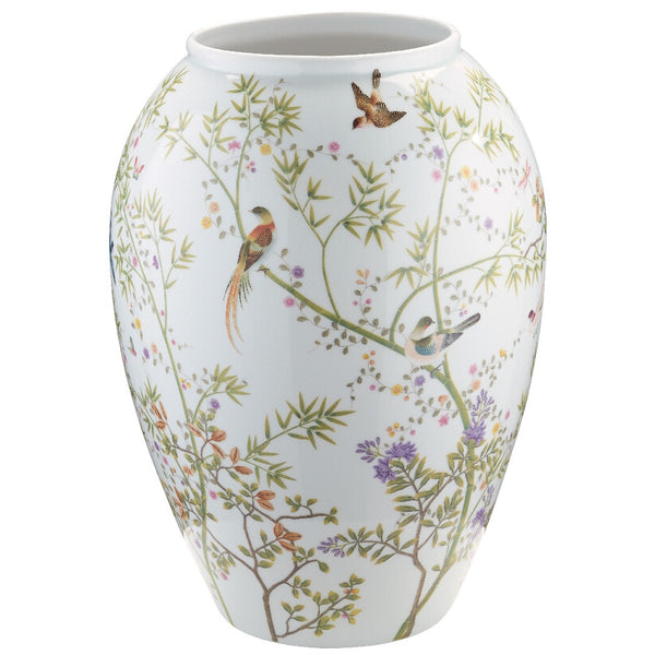 big porcelain vase in white with birds and tree branches design