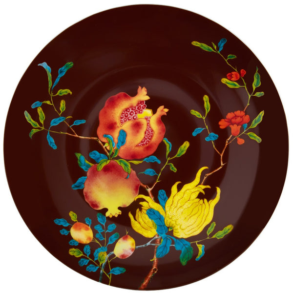 Harmonia large brown porcelain bowl with a floral pattern featuring various colors such as orange, pink, and blue.