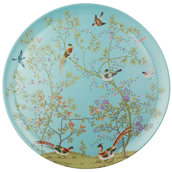 turquoise platter with birds design