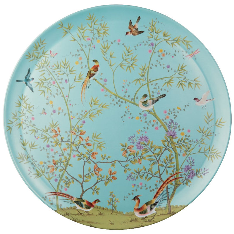 turquoise platter with birds design