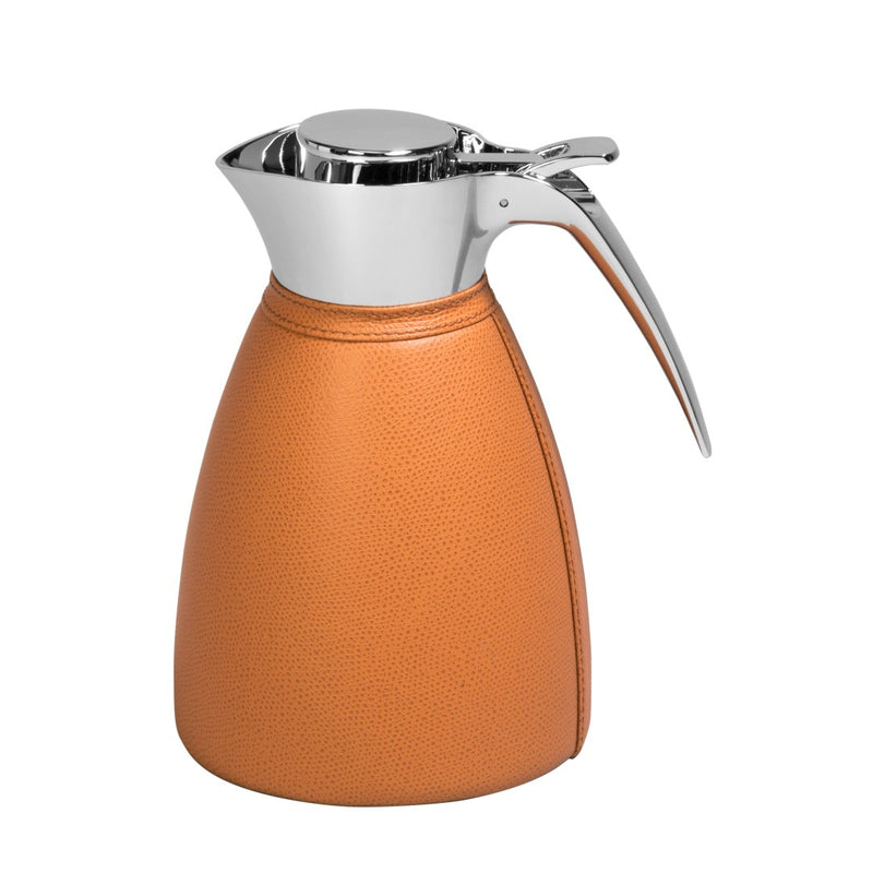 Luxury 1 L insulated carafe Vincennes by Pigment France x Giobagnara in stainless steel and Golf calfskin leather – handcrafted Italian design.