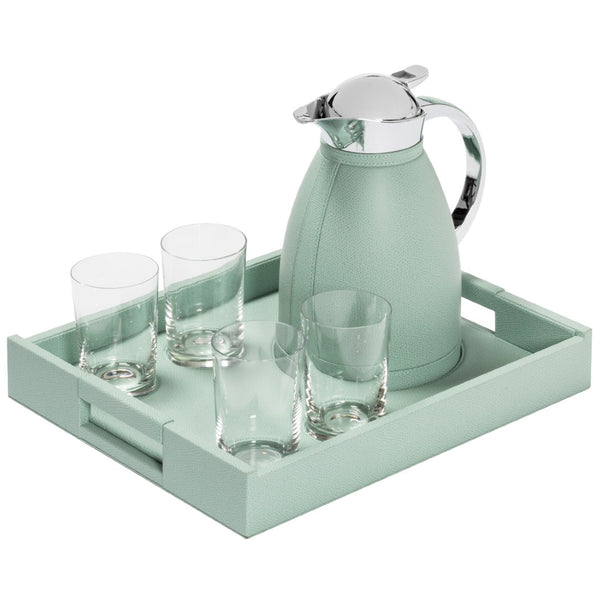Leather tray set Beaubourg with Chantilly 1L carafe and 4 crystal glasses by Pigment France.