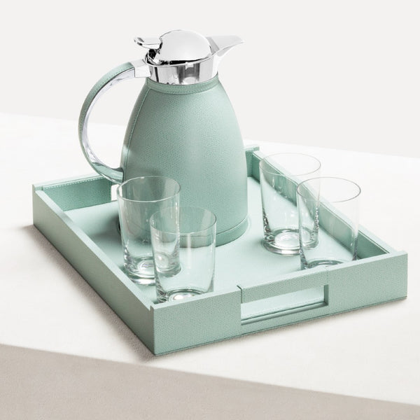 Styled Leather tray set Beaubourg with Chantilly 1L carafe and 4 crystal glasses by Pigment France.