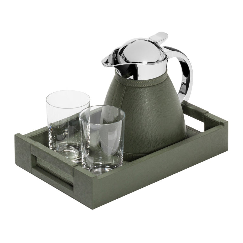 Leather Tray Set with Water Carafe, 2 Glasses & Tray