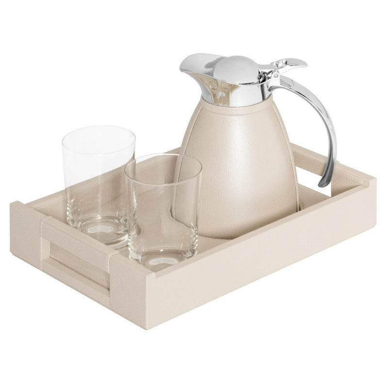 Leather tray set Beaubourg with Monceau 0.6L carafe and two glasses by Pigment France.