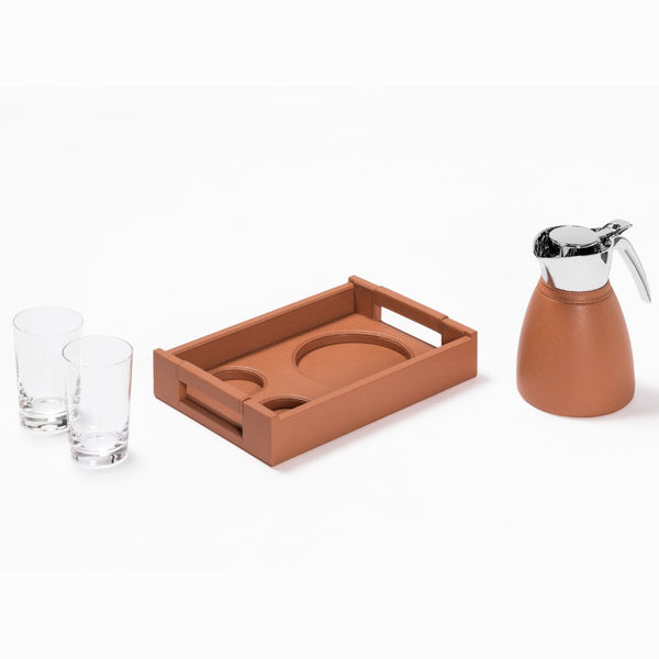 Leather ‘Beaubourg’ Tray Set with Carafe & Glasses – Pigment