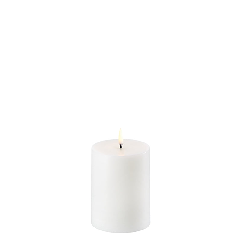 LED pillar candle in Nordic White by Uyuni Lighting, 10cm tall, real flame effect
