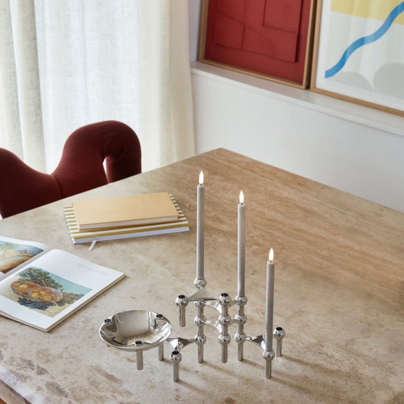 styled table with Set of 2 LED Stoff Nagel candles in Sand by Uyuni Lighting, sculptural t
