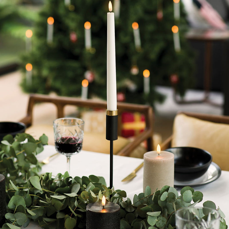 table decor with greenery and Set of 2 LED taper candles in White by Uyuni Lighting with realistic flame effect
