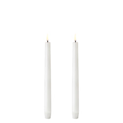Set of 2 LED taper candles in White by Uyuni Lighting with realistic flame effect