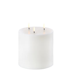 LED triple flame candle 15cm x 15cm in Nordic White by Uyuni Lighting, wide pillar design