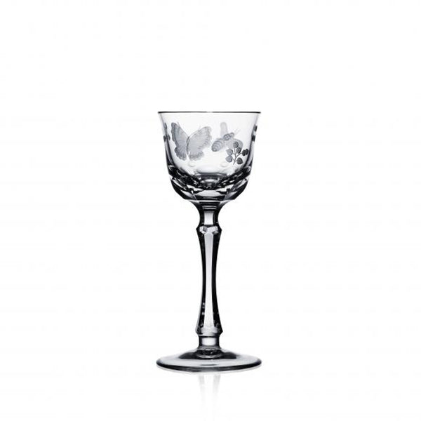 Luxury Open Shaped Liquor Glass in Clear Crystal with Butterfly and Leaf Engraving – Springtime by Varga Crystal