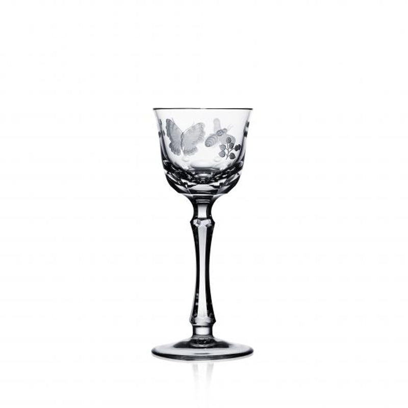Luxury Open Shaped Liquor Glass in Clear Crystal with Butterfly and Leaf Engraving – Springtime by Varga Crystal