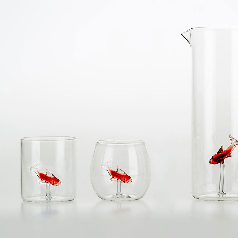 Venetian glass tumbler with red fish detail by Casa Rialto