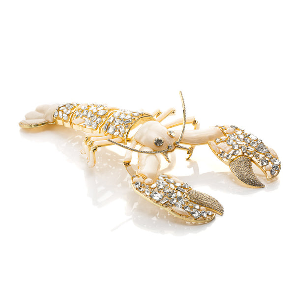 Lola the Bejewelled Lobster in Gold and Clear Crystals