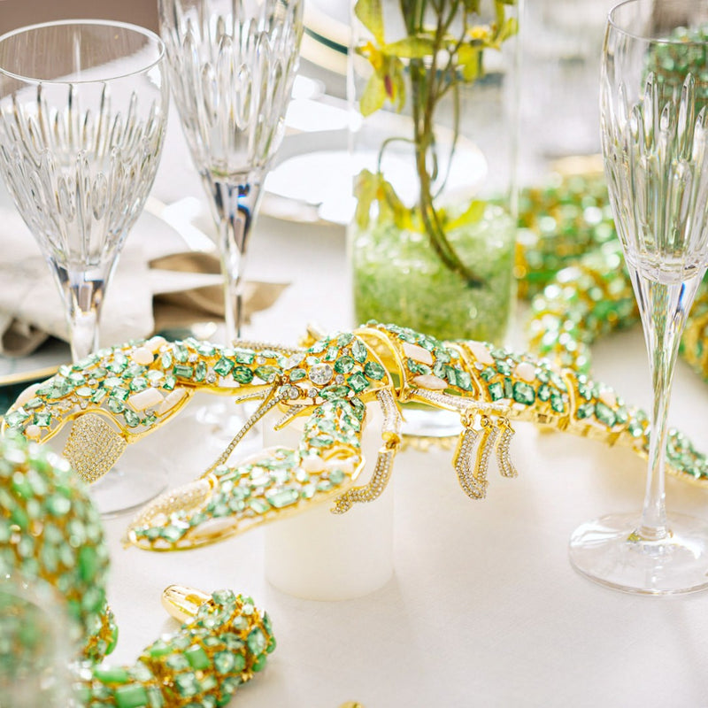 Lola The Lobster - Bejewelled Lobster with Gold Trim and Green Crystals