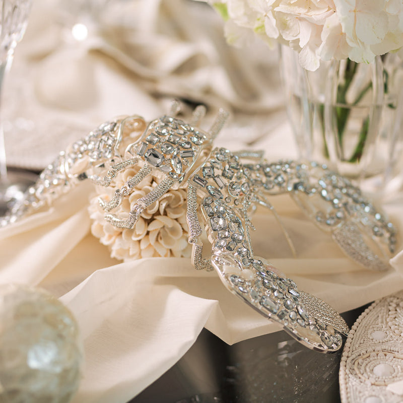 Marine Decoration. Lola the Bejewelled Lobster in Silver and Clear Crystals