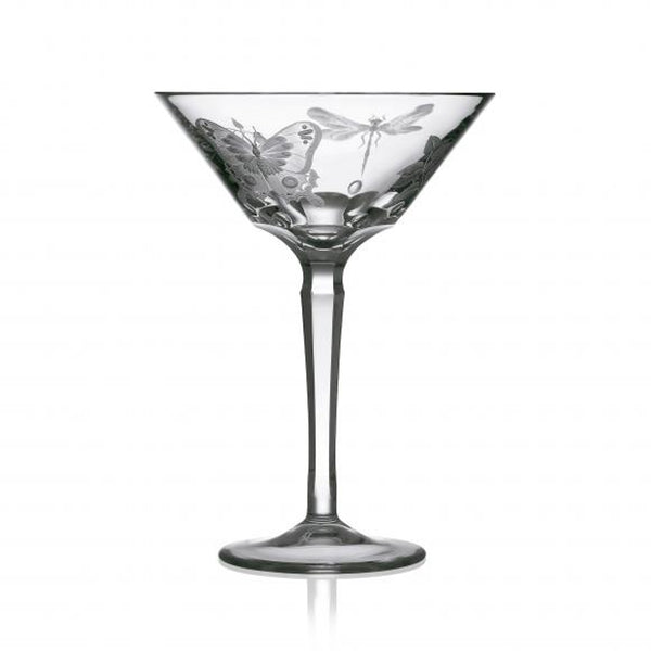 Luxury Martini Cocktail Glass in Clear Crystal with Butterfly and Dragonfly Engraving – Springtime by Varga Crystal