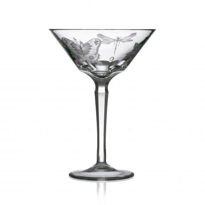 Luxury Martini Cocktail Glass in Clear Crystal with Butterfly and Dragonfly Engraving – Springtime by Varga Crystal