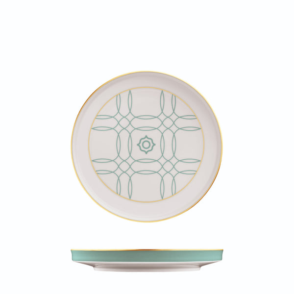 Milk and Sugar Tray Carlo Este by FÜRSTENBERG in fine porcelain with gold and green mosaic-inspired design by Carlo Dal Bianco.