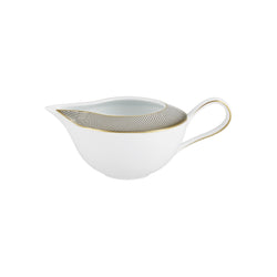 Milk jug / creamer in Limoges porcelain with black and gold Bauhaus-inspired geometric design from the Oskar collection by Raynaud.
