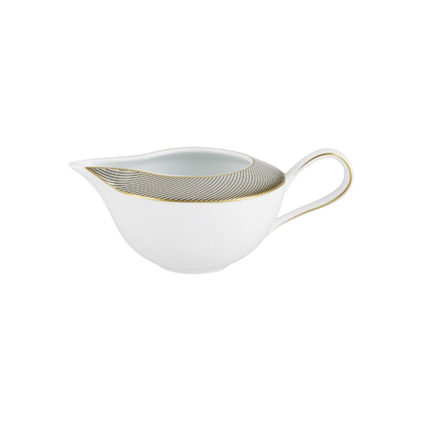 Milk jug / creamer in Limoges porcelain with black and gold Bauhaus-inspired geometric design from the Oskar collection by Raynaud.